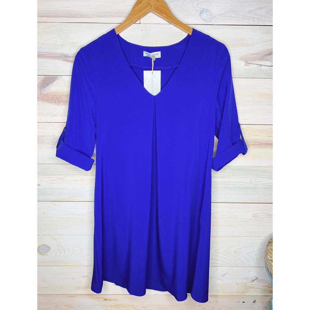 Kalyn+Kaden Royal Blue V-Neck Roll-Sleeve Tunic Dress